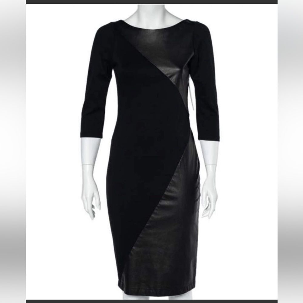 Alice + Olivia  Bodycon Faux Leather Dress Women’s Black 3/4 Sleeve  Size XS